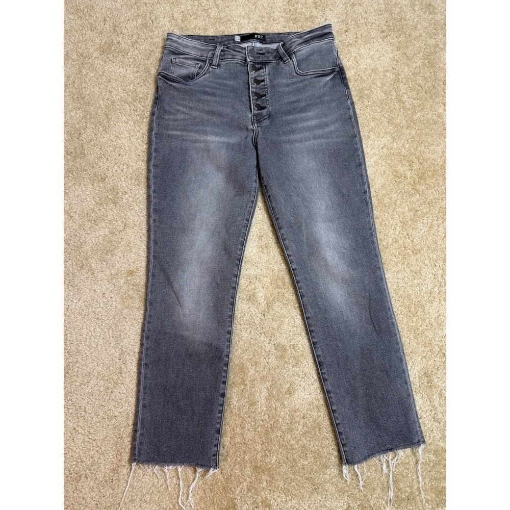 Kut From The Kloth Jeans Size 10 Gray Button Fly Raw Hem‎ Denim Straight Leg